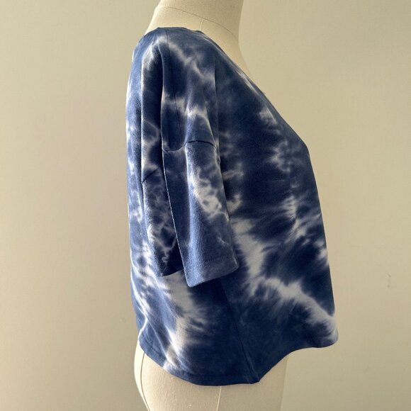 NWT Old Navy Small (Petite) Navy Blue Tie-Dye V-Neck Boxy Loose-Fit Crop Tee - Picture 5 of 14